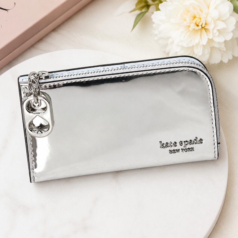 Kate Spade Devin Small Bifold Wallet Silver Patent Leather